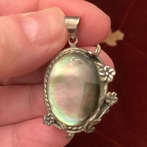 sterling SILVER 925 ABALONE MOTHER OF PEARL OVAL PENDANT - Picture 2 of 7